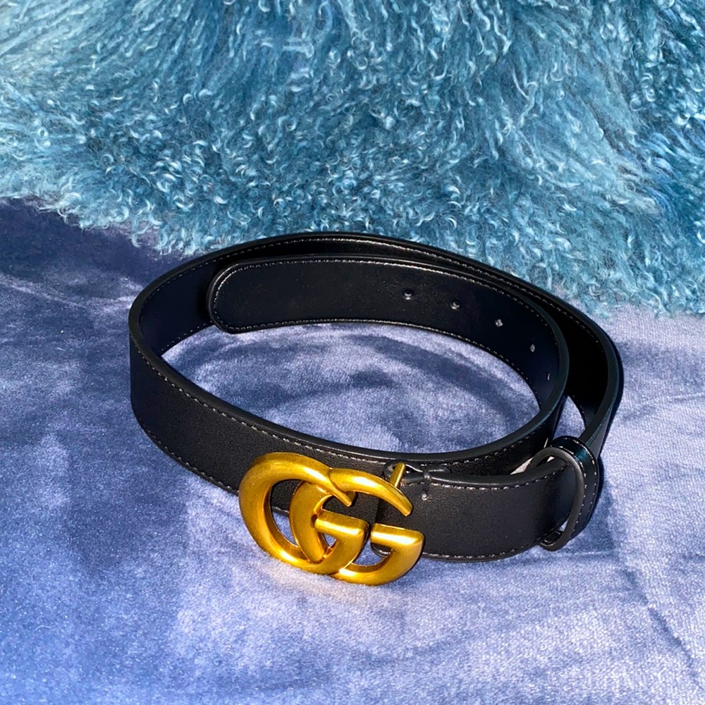 MORE SIZES!! Leather Belt with Gold Colored Buckle